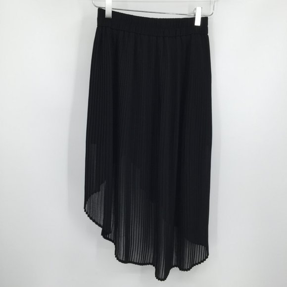 Kimchi Blue black sheer pleated high low faux wrap chiffon skirt XS - Picture 4 of 5